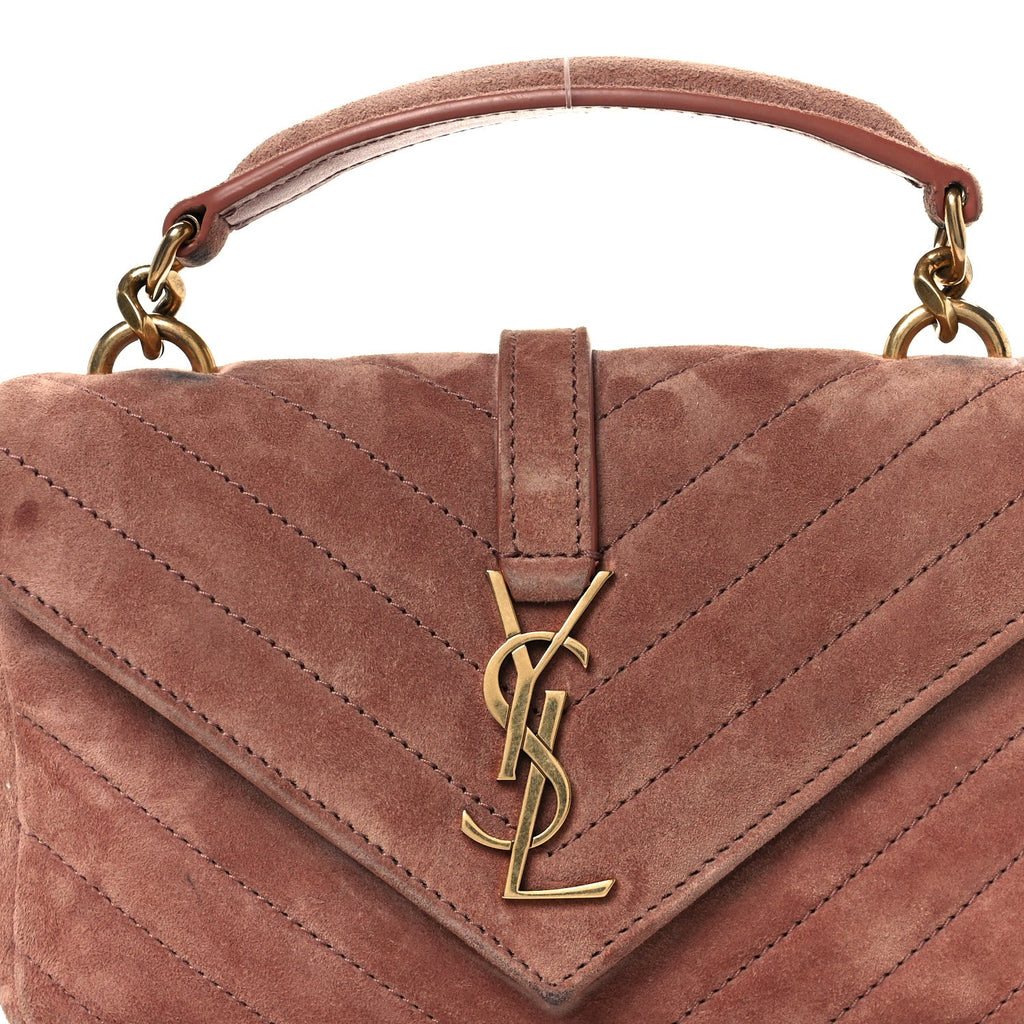 Suede Matelasse Chevron Monogram Mini College Bag Barely Pink