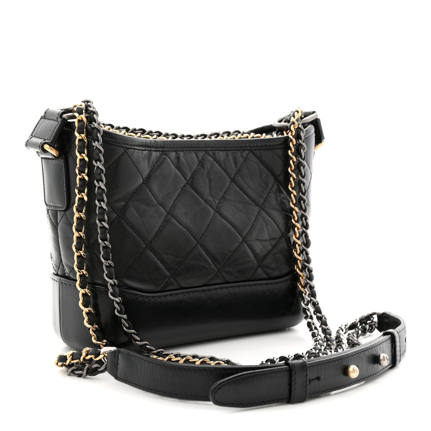 Aged Calfskin Quilted Small Gabrielle Hobo Black