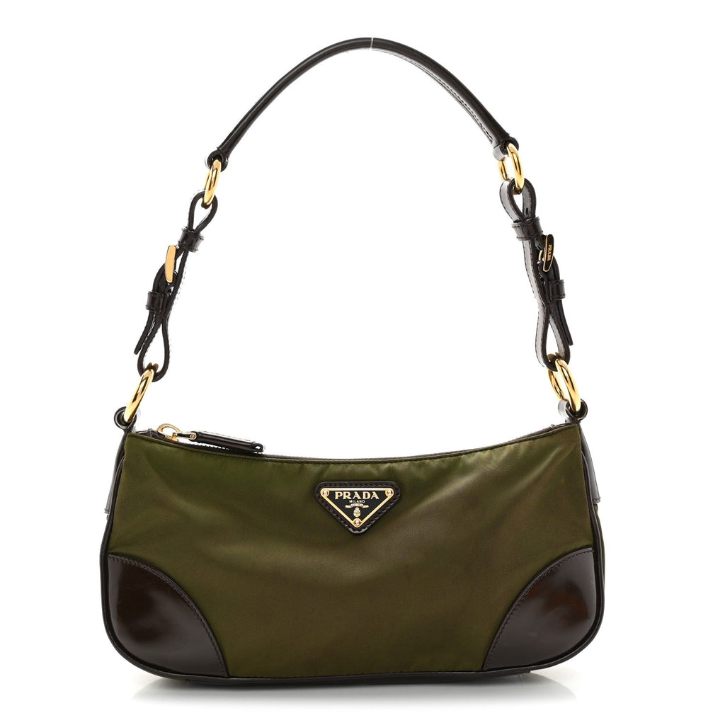 Tessuto Nylon Soft Calf Shoulder Bag Green Brown