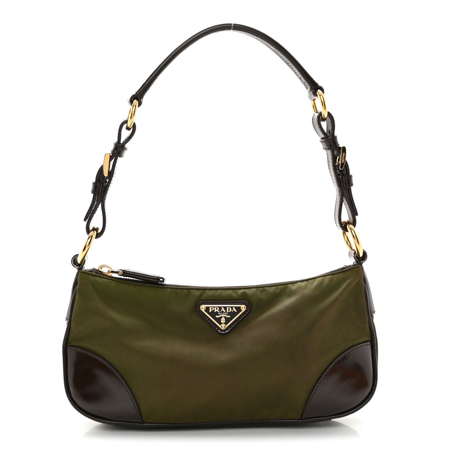 Tessuto Nylon Soft Calf Shoulder Bag Green Brown
