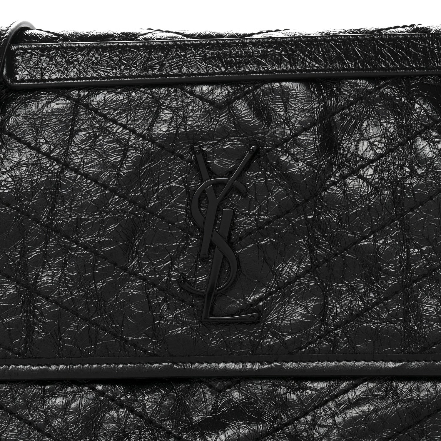 Crinkled Calfskin Matelasse Monogram Medium Niki Chain Satchel Black