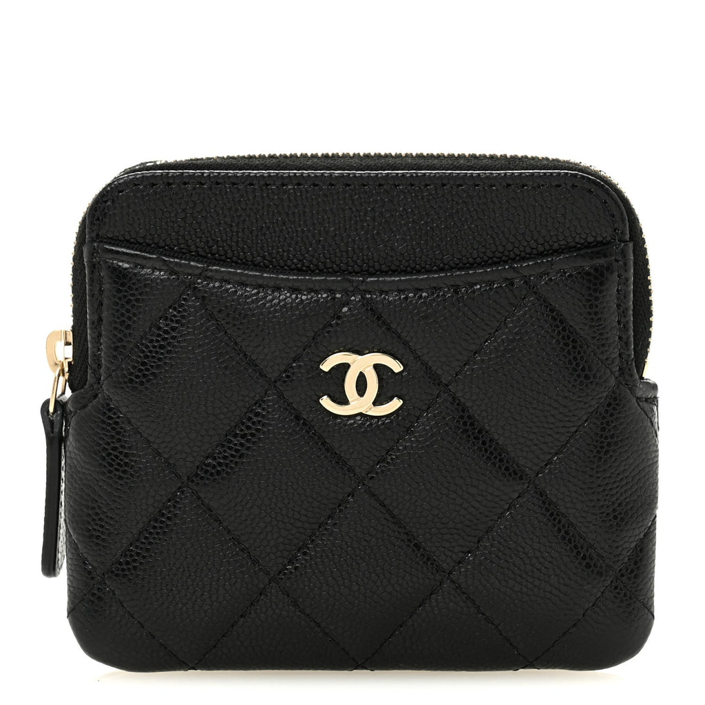 Caviar Quilted Zip  Holder Wallet Black