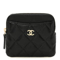 Caviar Quilted Zip  Holder Wallet Black