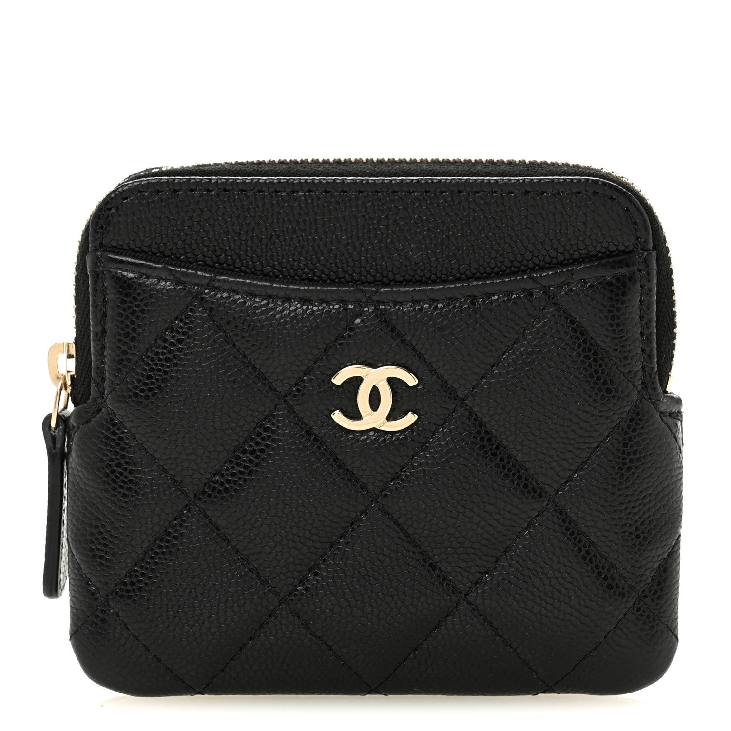 Caviar Quilted Zip  Holder Wallet Black