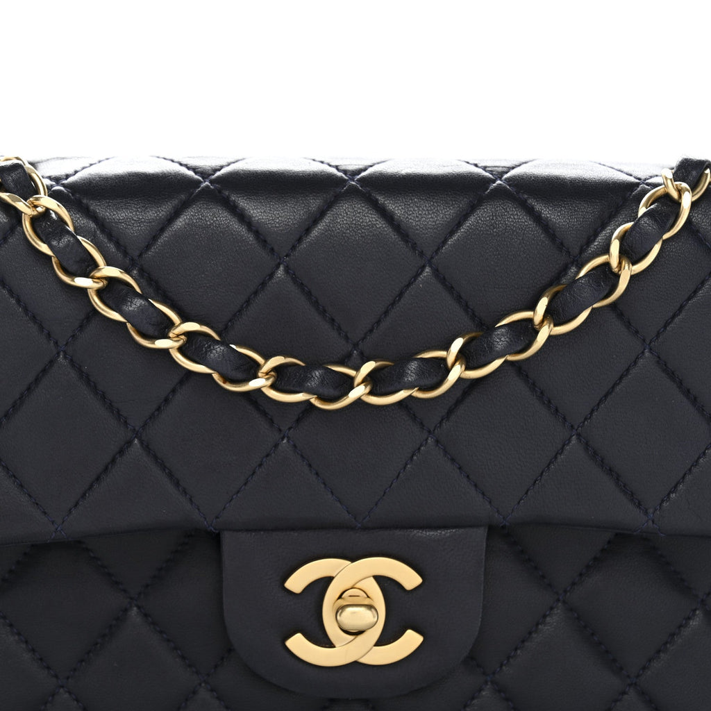 Lambskin Quilted Small Double Flap Navy