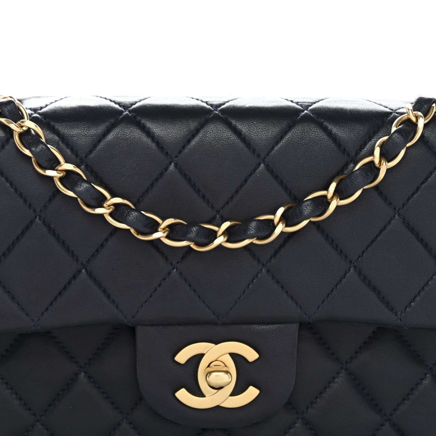 Lambskin Quilted Small Double Flap Navy