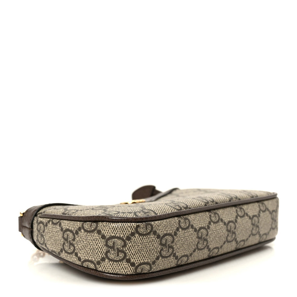 GG Supreme Monogram Textured Dollar Calfskin Mini Ophidia Chain Bag Beige Ebony