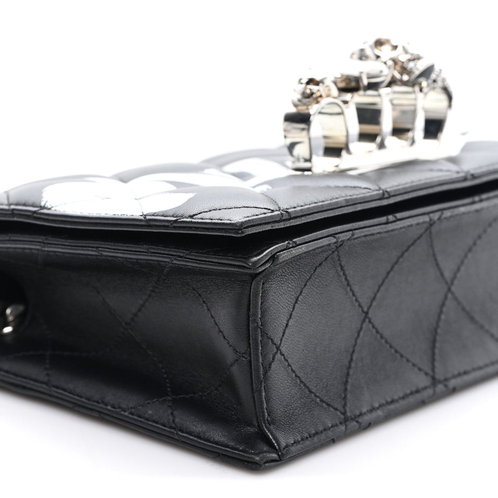 Calfskin Quilted Graffiti Knuckle Shoulder Bag Black