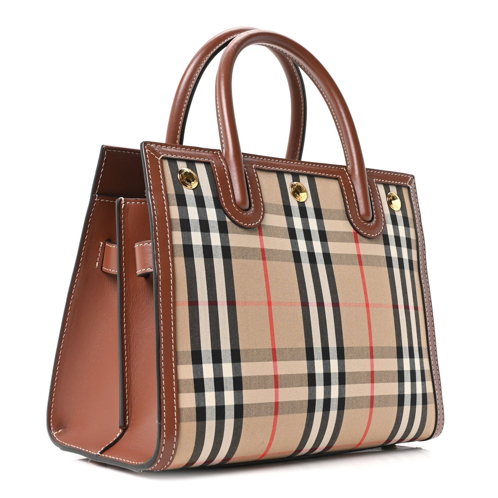 Calfskin Vintage Check Mini Two Handle Title Bag Archive Beige