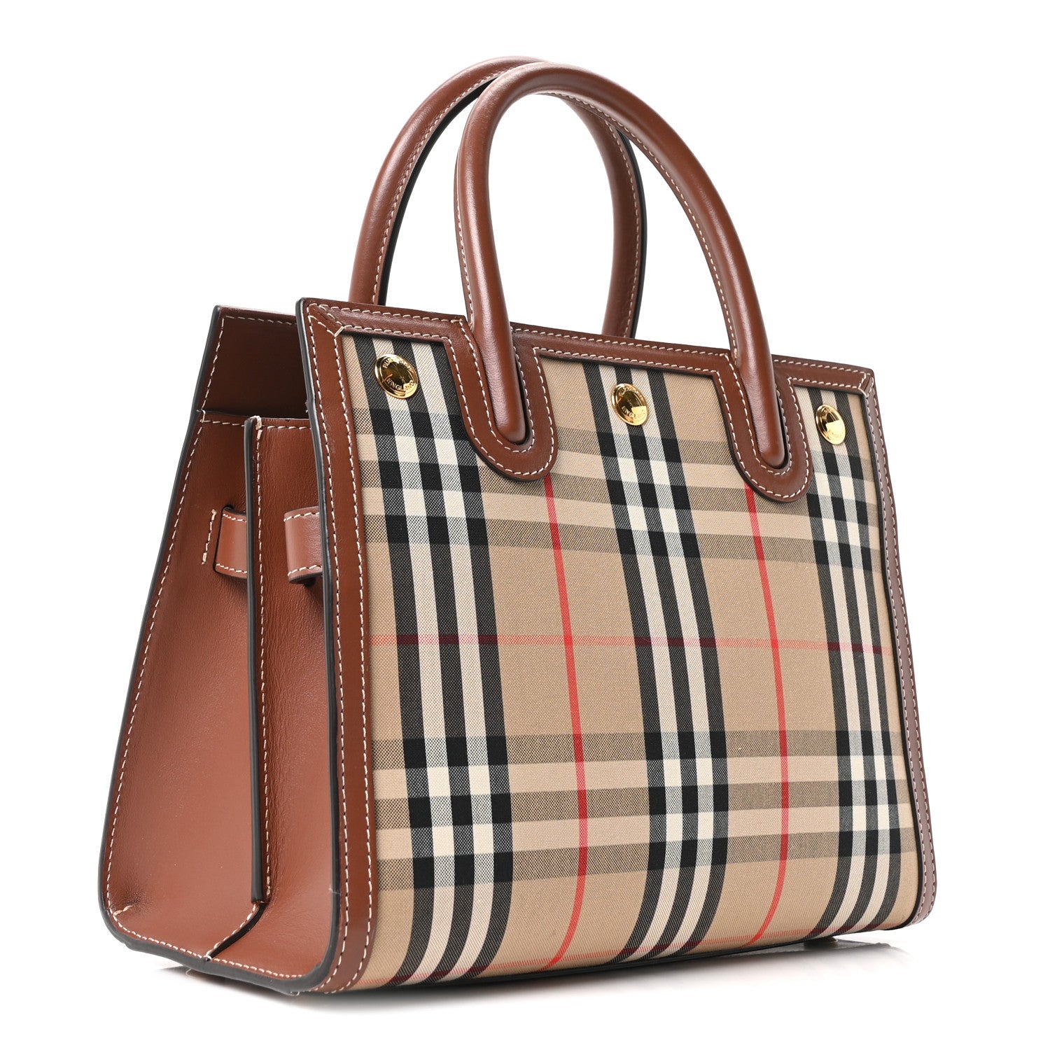 Calfskin Vintage Check Mini Two Handle Title Bag Archive Beige