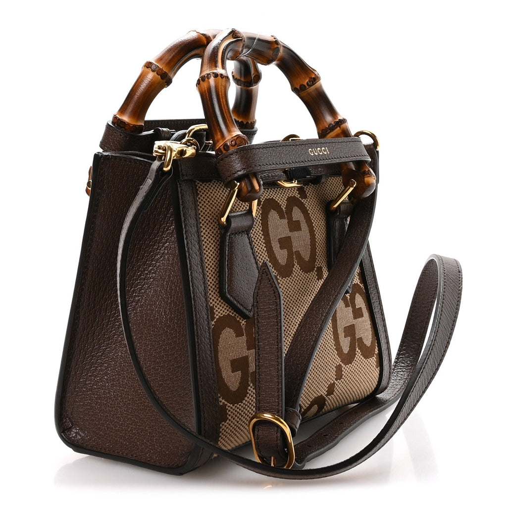 Monogram Jumbo GG Textured Dollar Calfskin Mini Diana Tote Bag Camel Ebony New Acero