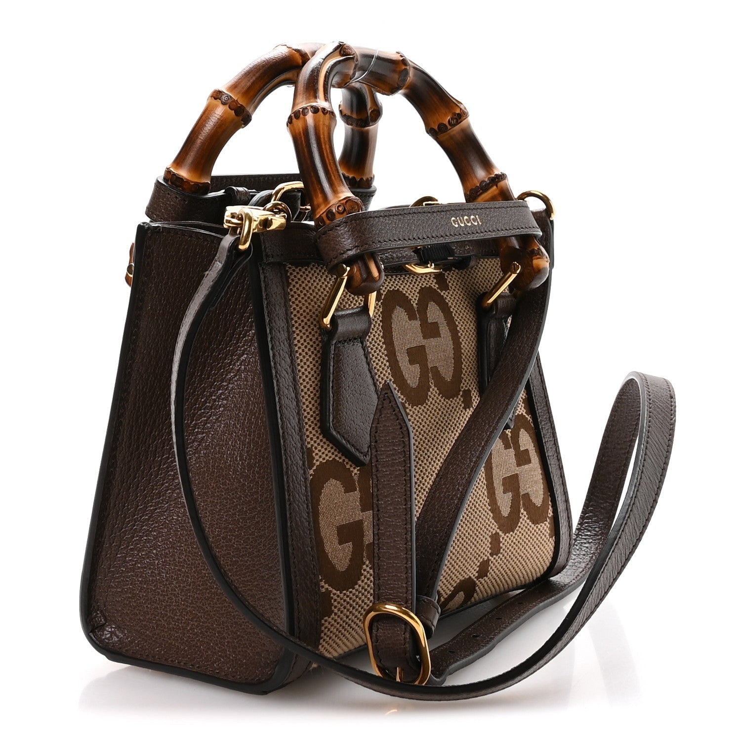 Monogram Jumbo GG Textured Dollar Calfskin Mini Diana Tote Bag Camel Ebony New Acero