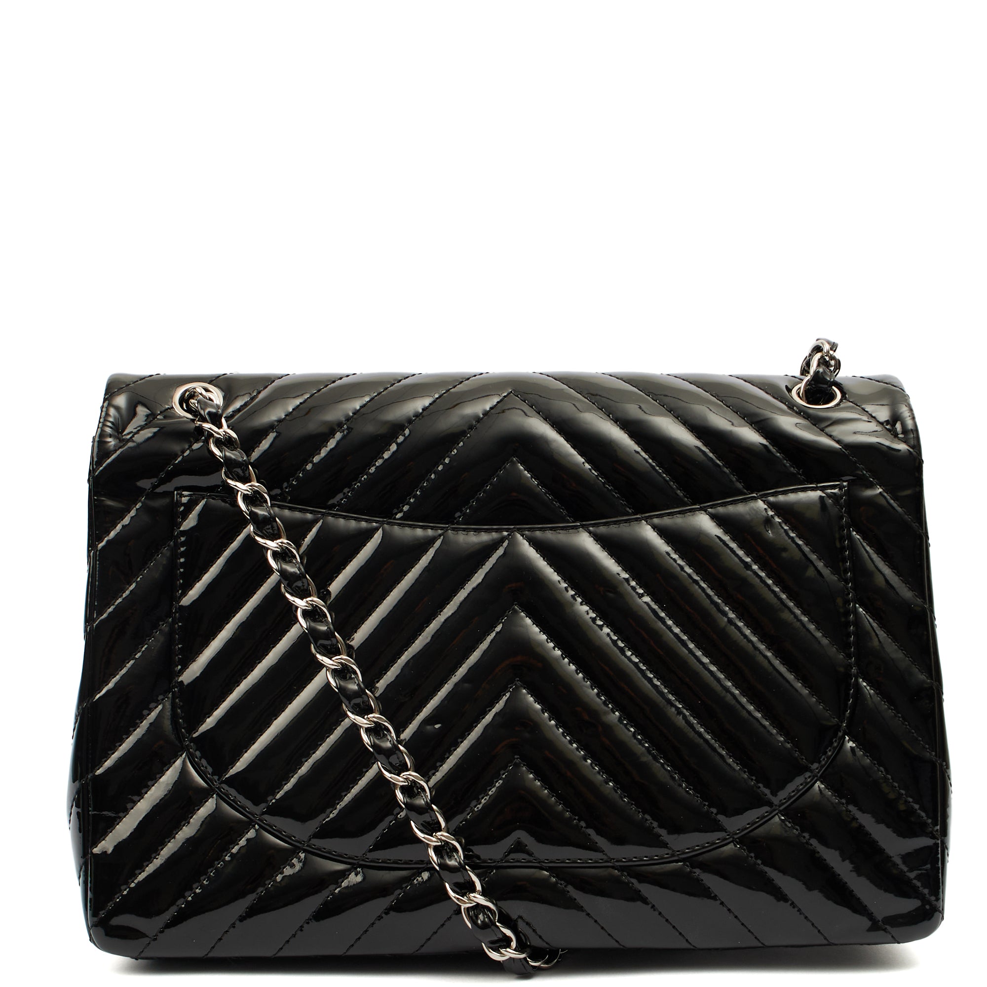 Chanel Shoulder Bag Chevron Flap Bag  in Black, Patent Leather