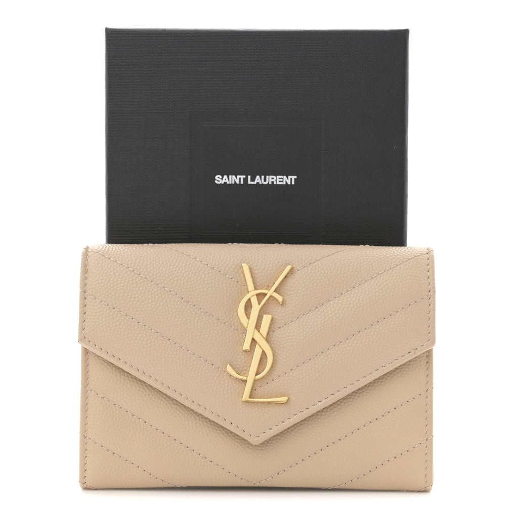 Grain De Poudre Matelasse Chevron Small Monogram Envelope Wallet Dark Beige