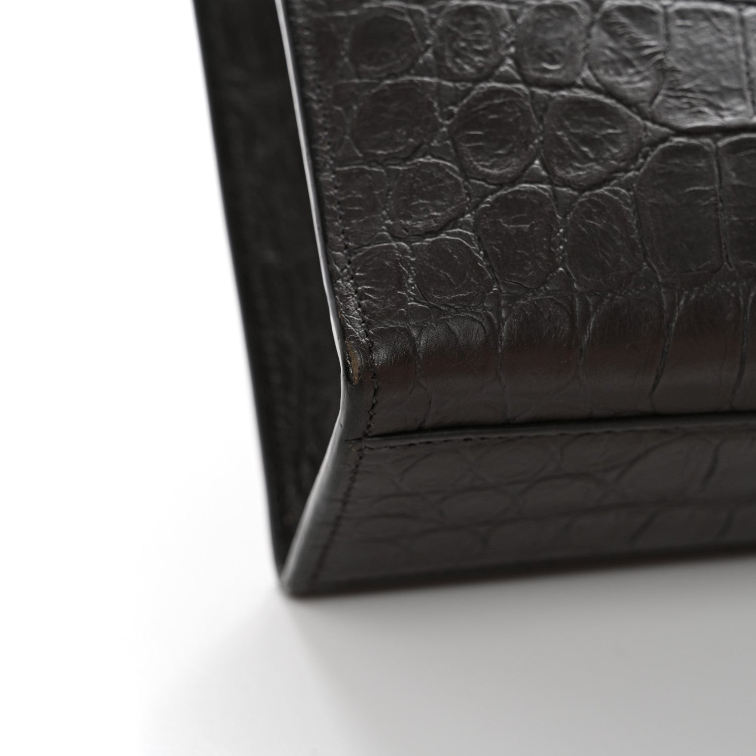 Calfskin Crocodile Embossed Large Monogram Satchel Dark Brown