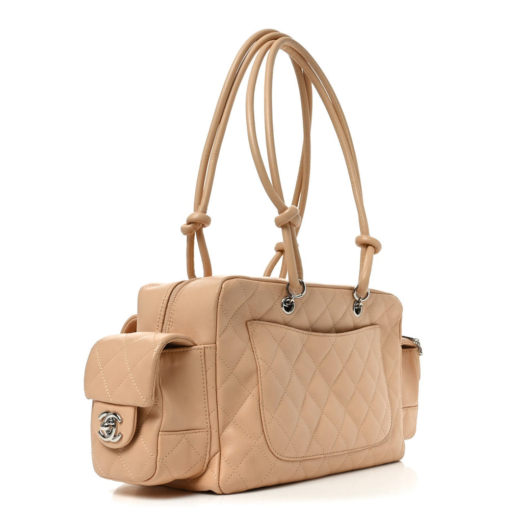 Calfskin Quilted Small Cambon Multipocket Reporter Beige