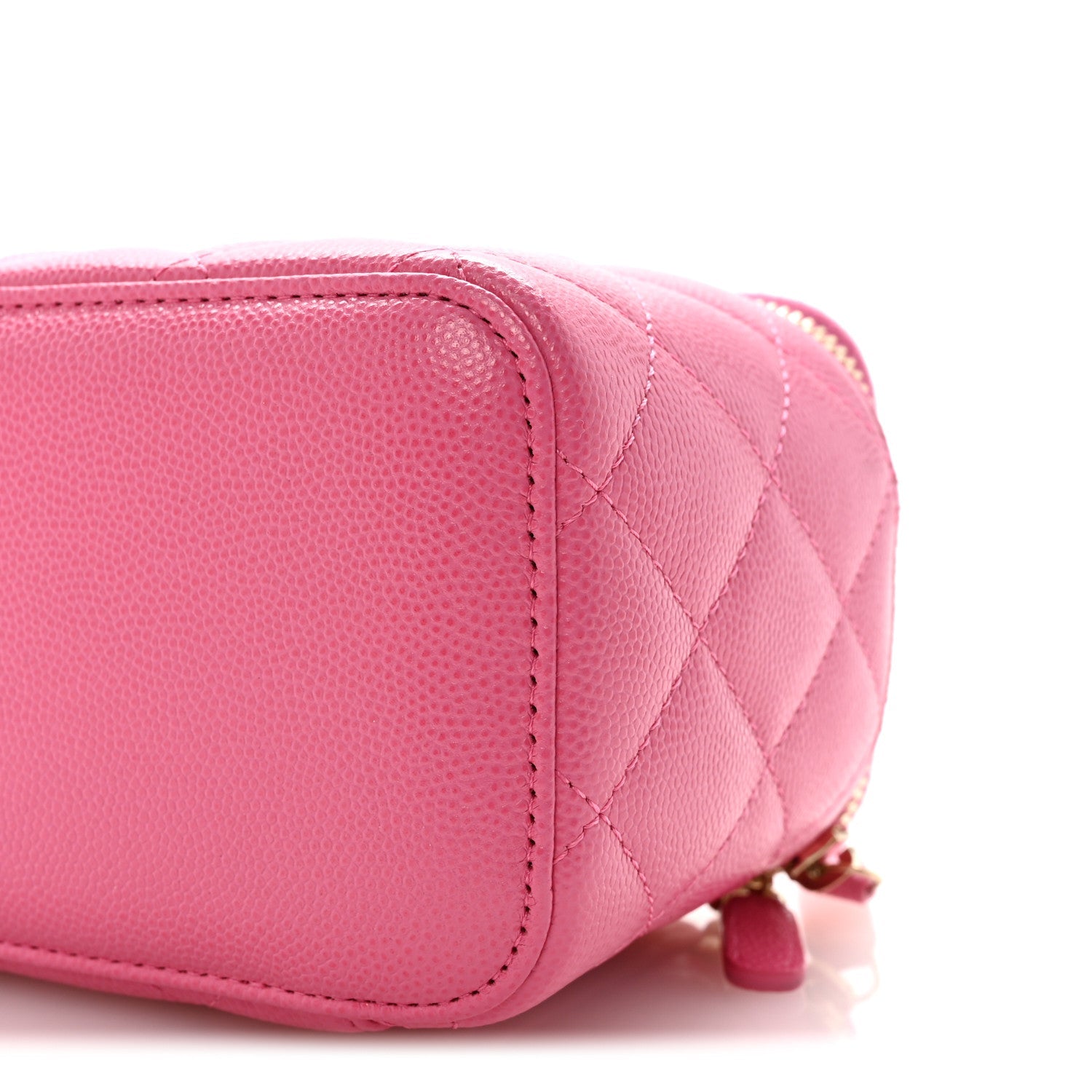Caviar Quilted Small Vanity Case With Chain Pink