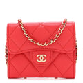 Caviar Quilted Flap  Holder On Chain Red
