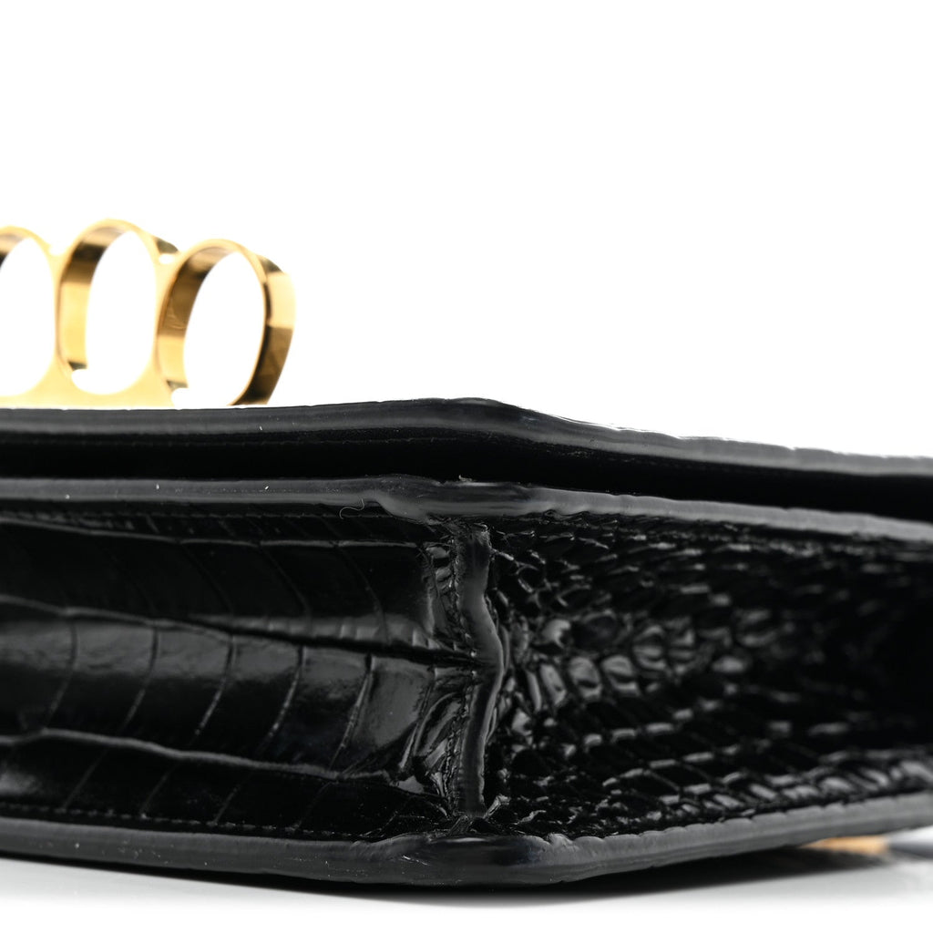 Calfskin Crocodile Embossed Four Ring Knuckle Crossbody Bag Black