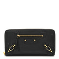 Agneau Classic Gold Hardware Continental Zip Around Wallet Black