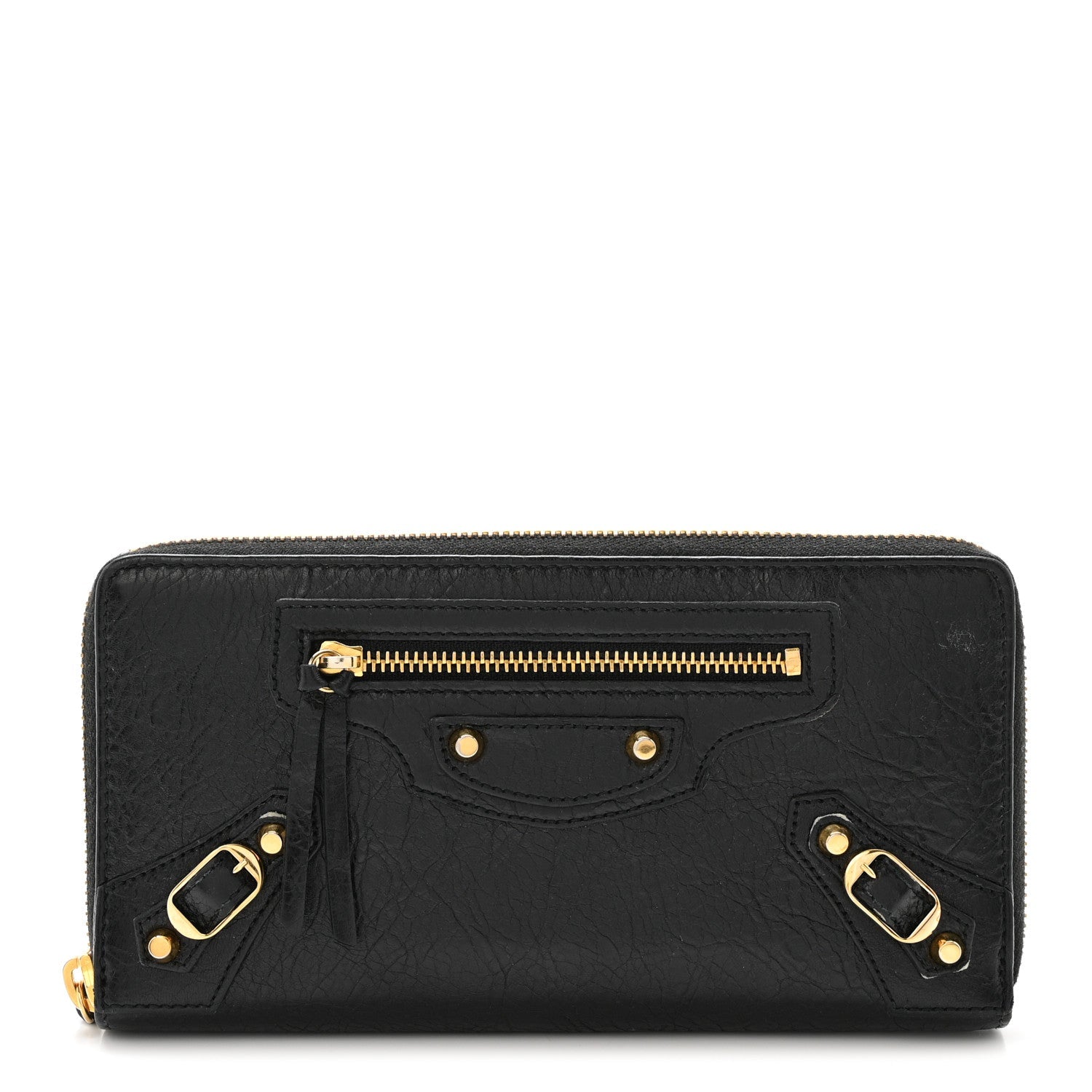 Agneau Classic Gold Hardware Continental Zip Around Wallet Black