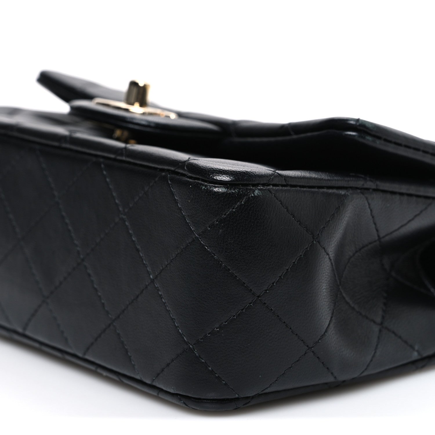 Lambskin Quilted Mini Top Handle Rectangular Flap Black