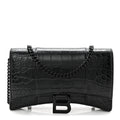 Shiny Calfskin Monochrome Crocodile Embossed Hourglass Chain Bag Black