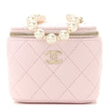 Lambskin Quilted Mini Vanity Case With Pearl Chain Light Pink