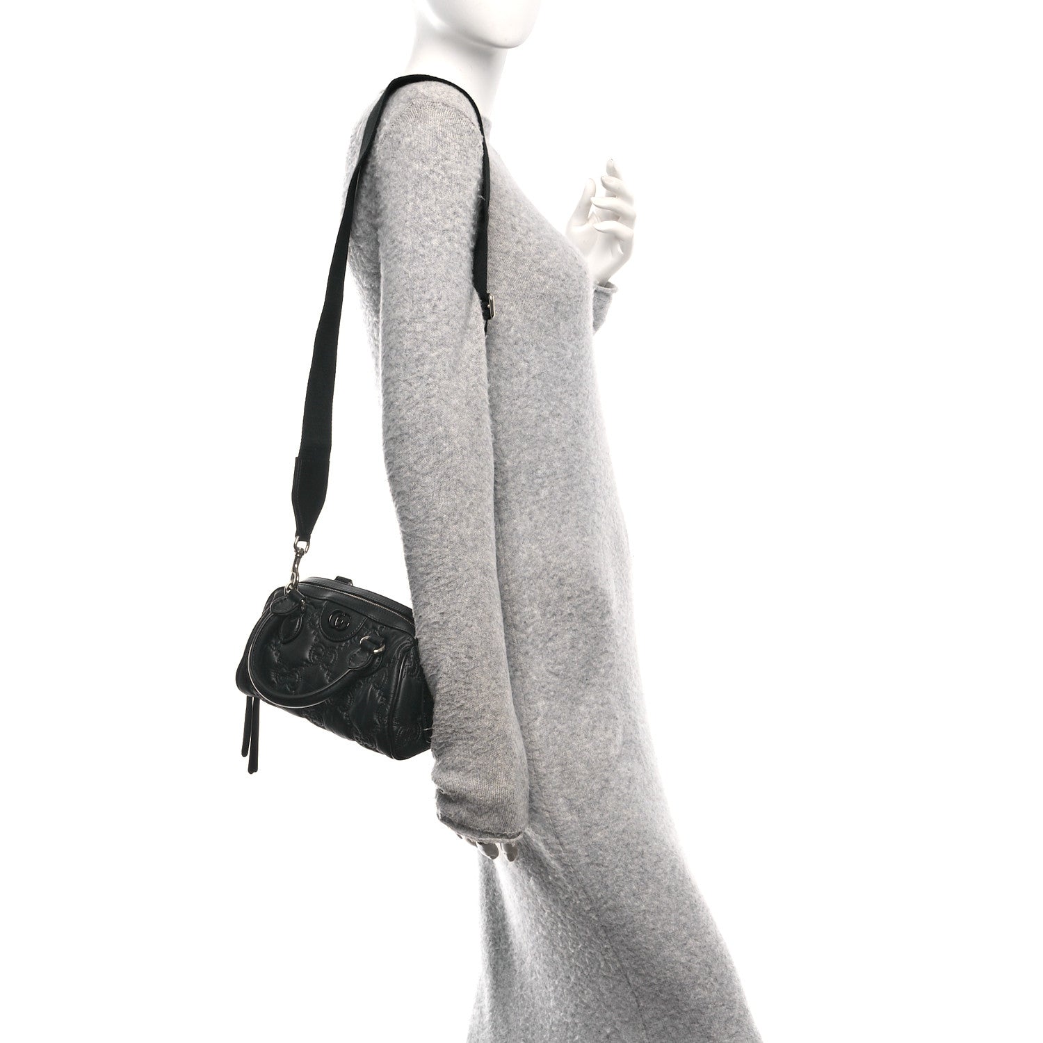 Nylon Calfskin Enamel GG Matelasse Mini Bowler Bag Black