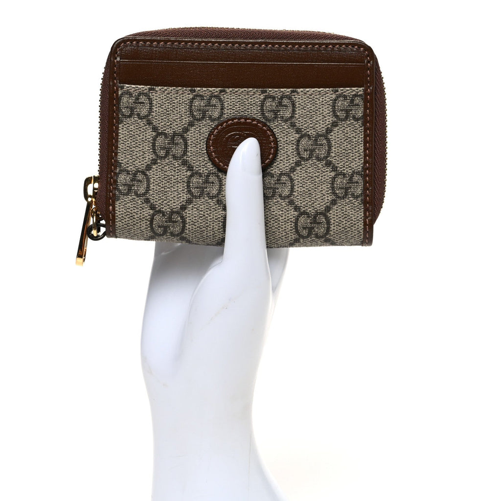 GG Supreme Monogram Azalea Calfskin Retro Interlocking G Compact Wallet Beige Ebony Brown Sugar