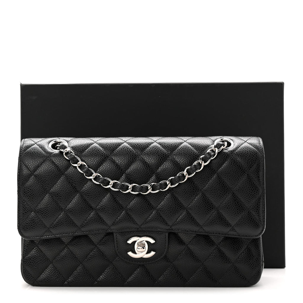 Caviar Quilted Medium Double Flap Black