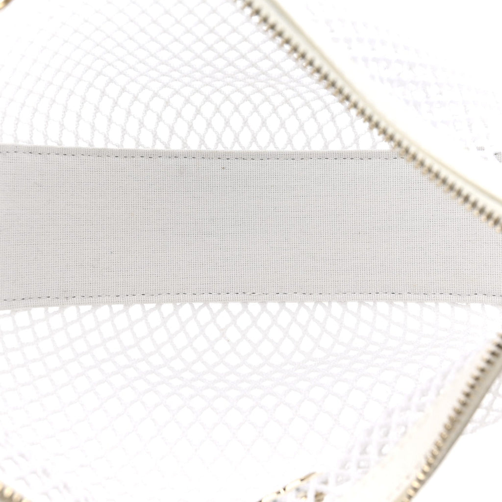 Mesh Shiny Lambskin Chain Hobo White