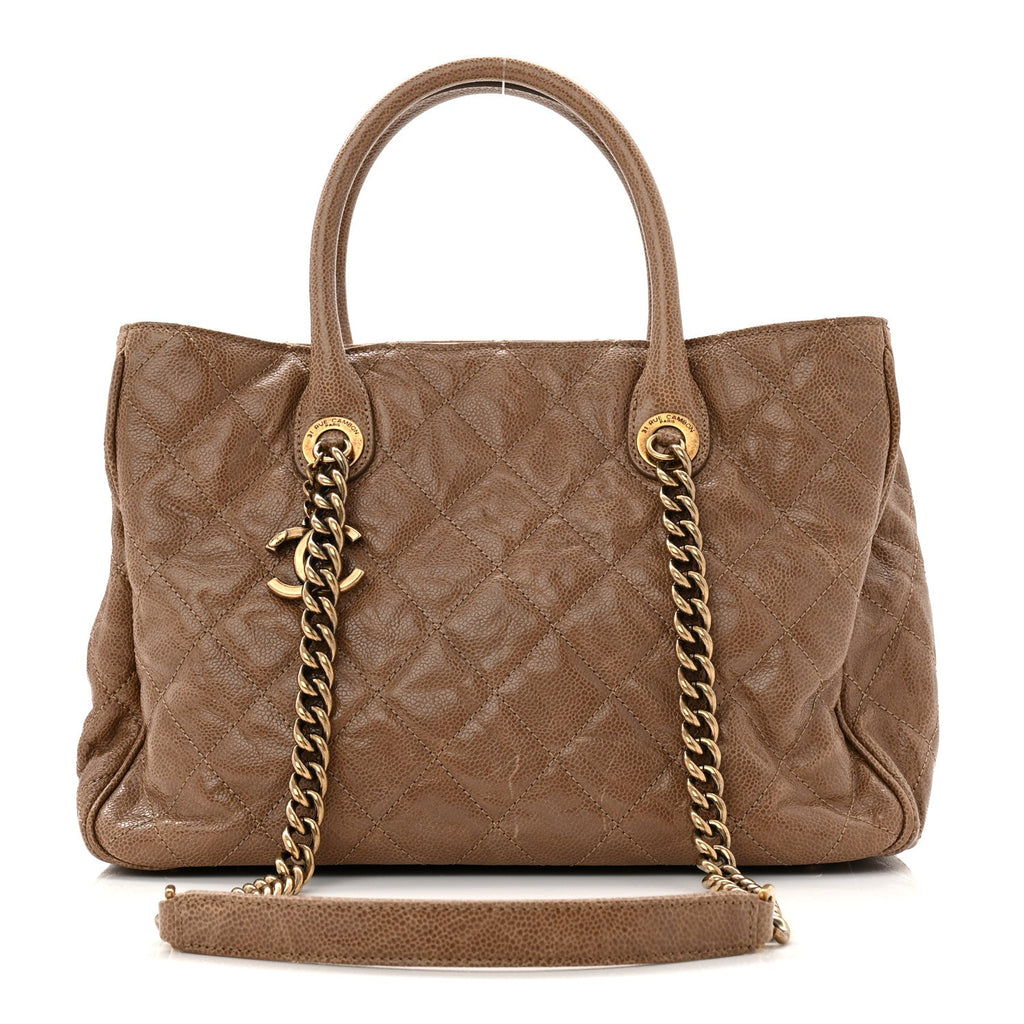 Glazed Caviar Quilted Small Shiva Tote Beige
