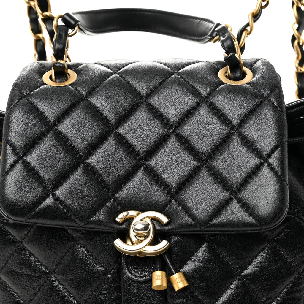 Lambskin Quilted Daily Friend Drawstring Backpack Black
