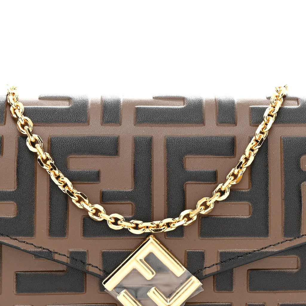 Vitello Soft F is Fendi Bi-Color FF 1974 Embossed Continental Envelope Wallet On Chain Maya Black