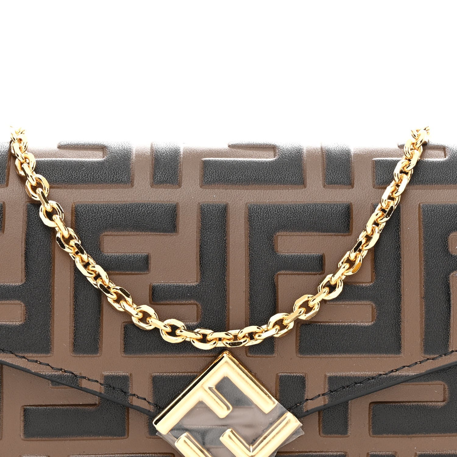 Vitello Soft F is Fendi Bi-Color FF 1974 Embossed Continental Envelope Wallet On Chain Maya Black