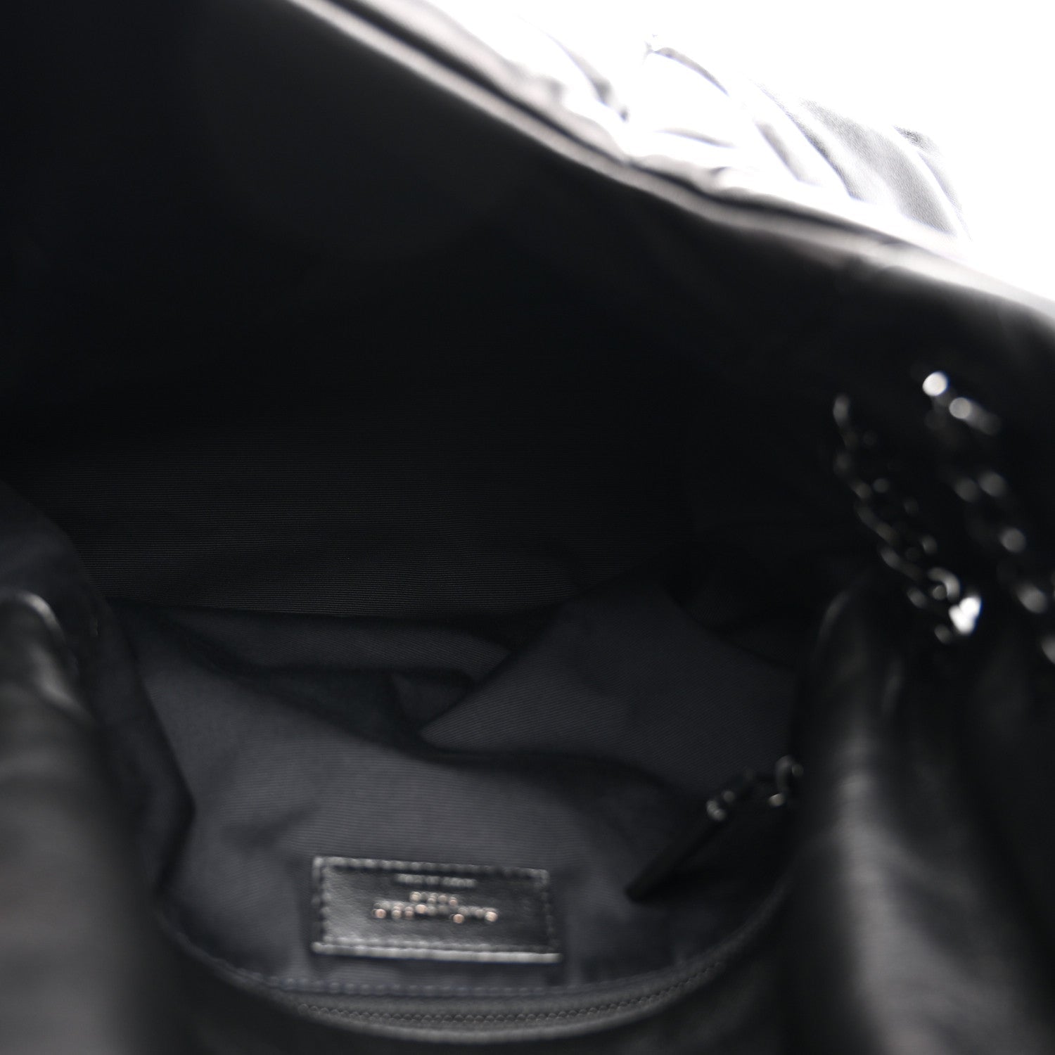 Lambskin Quilted Monogram Monochrome Medium Loulou Puffer Chain Satchel Black
