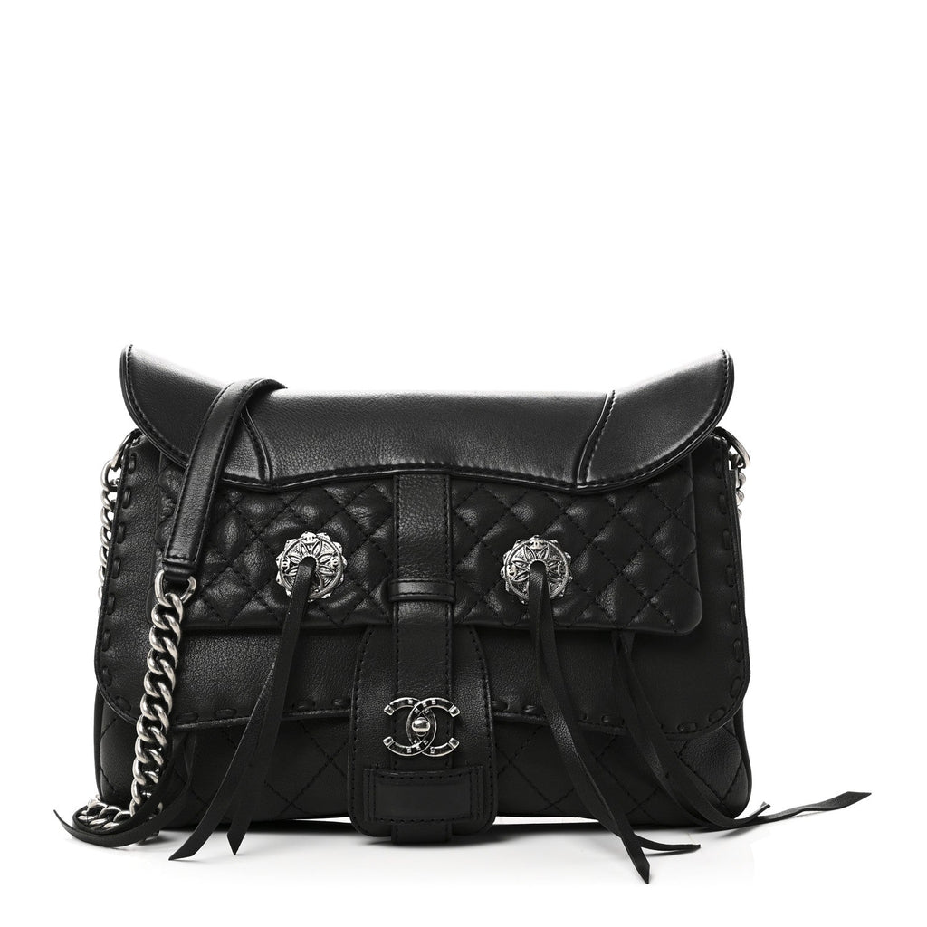 Goatskin Quilted Paris Dallas Saddle Bag Black