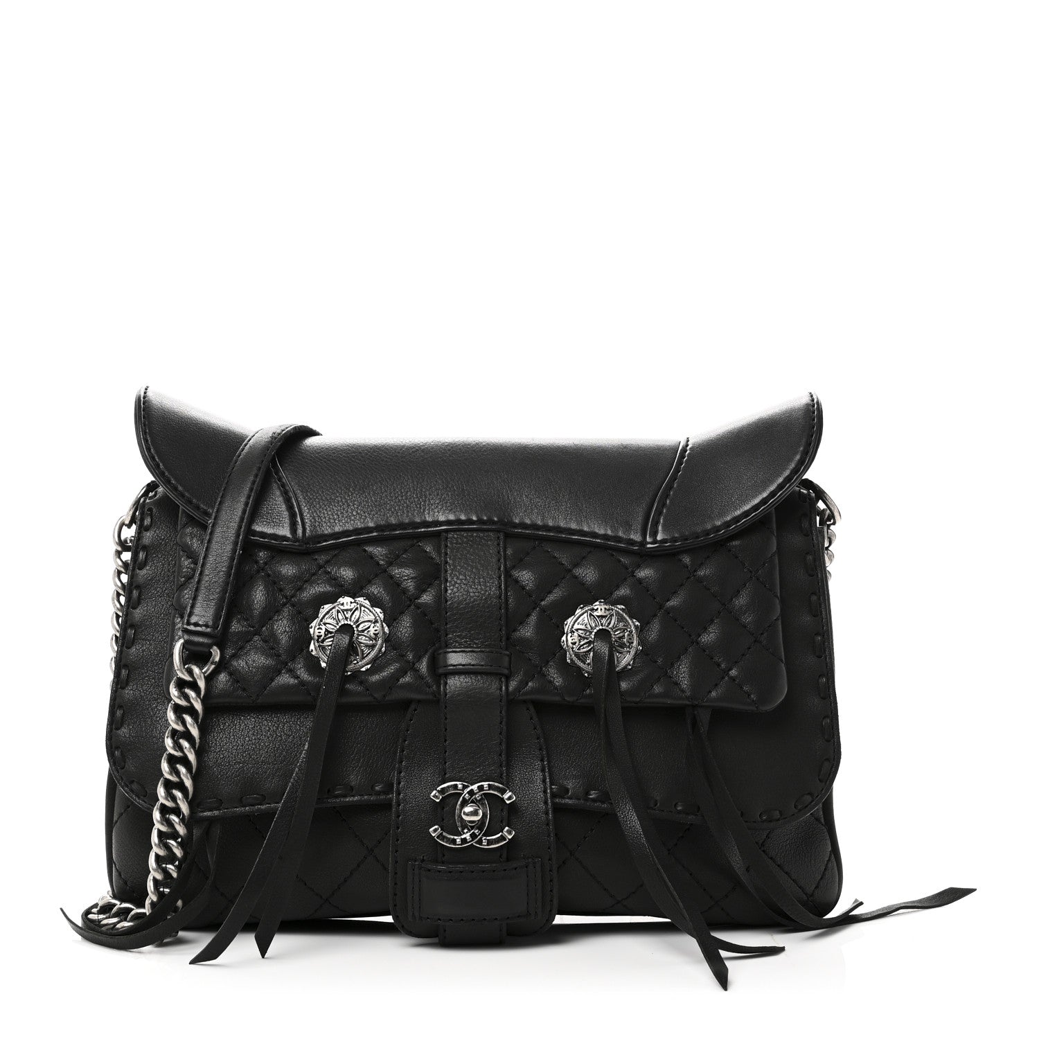 Goatskin Quilted Paris Dallas Saddle Bag Black