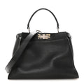 Vitello Dolce Shiny Nappa Plexglass Granite Medium Peekaboo Iconic Satchel Black