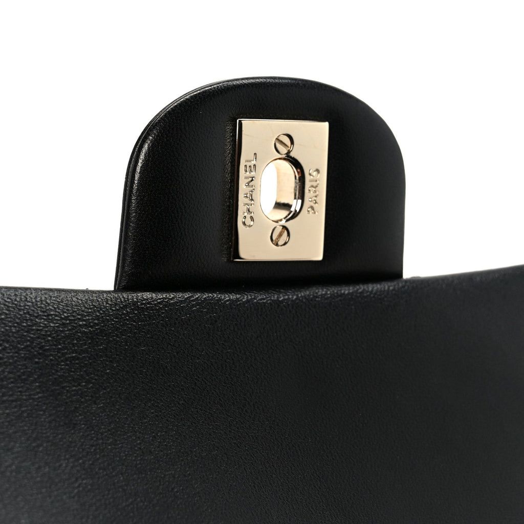 Lambskin Quilted Mini Top Handle Rectangular Flap Black