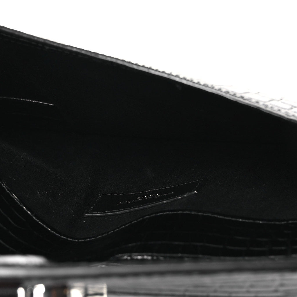 Calfskin Crocodile Embossed Uptown Monogram Clutch Black