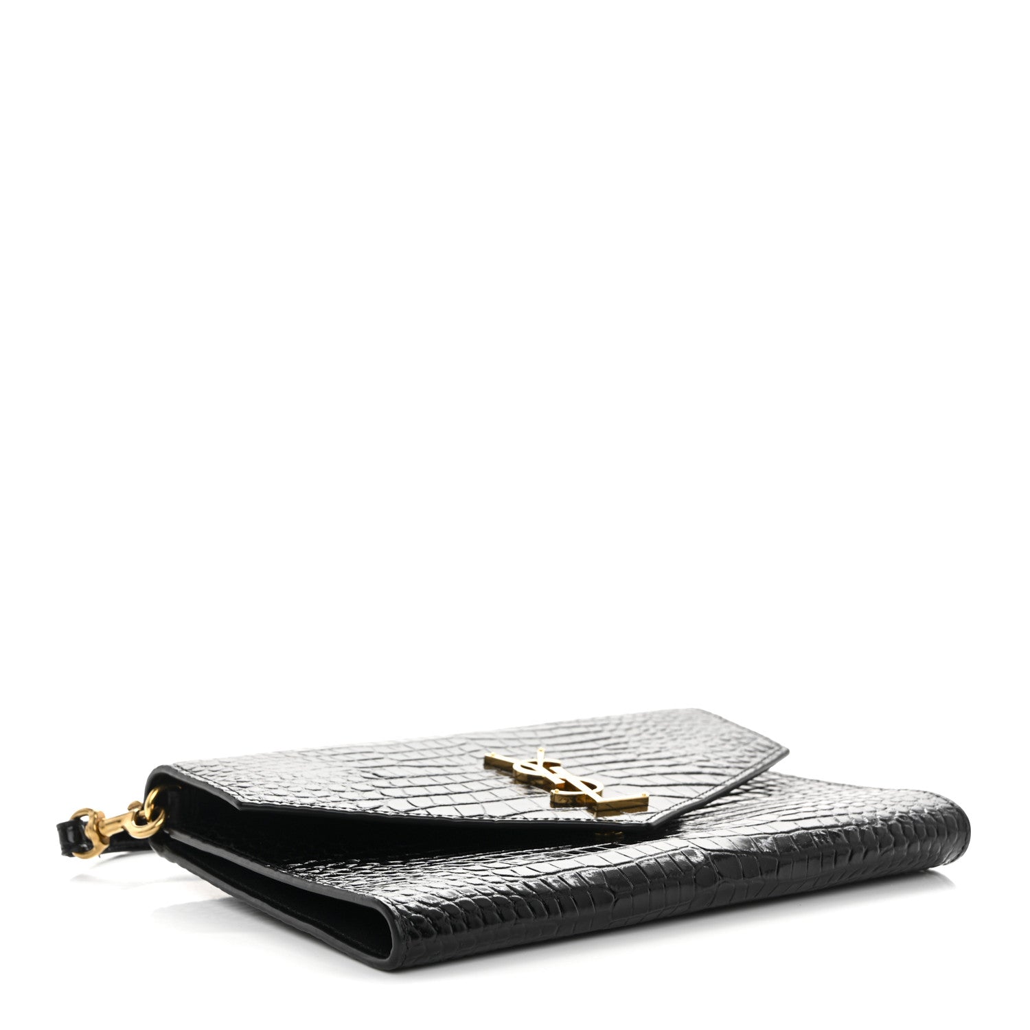 Calfskin Crocodile Embossed Monogram Cassandre Flap Pouch Black