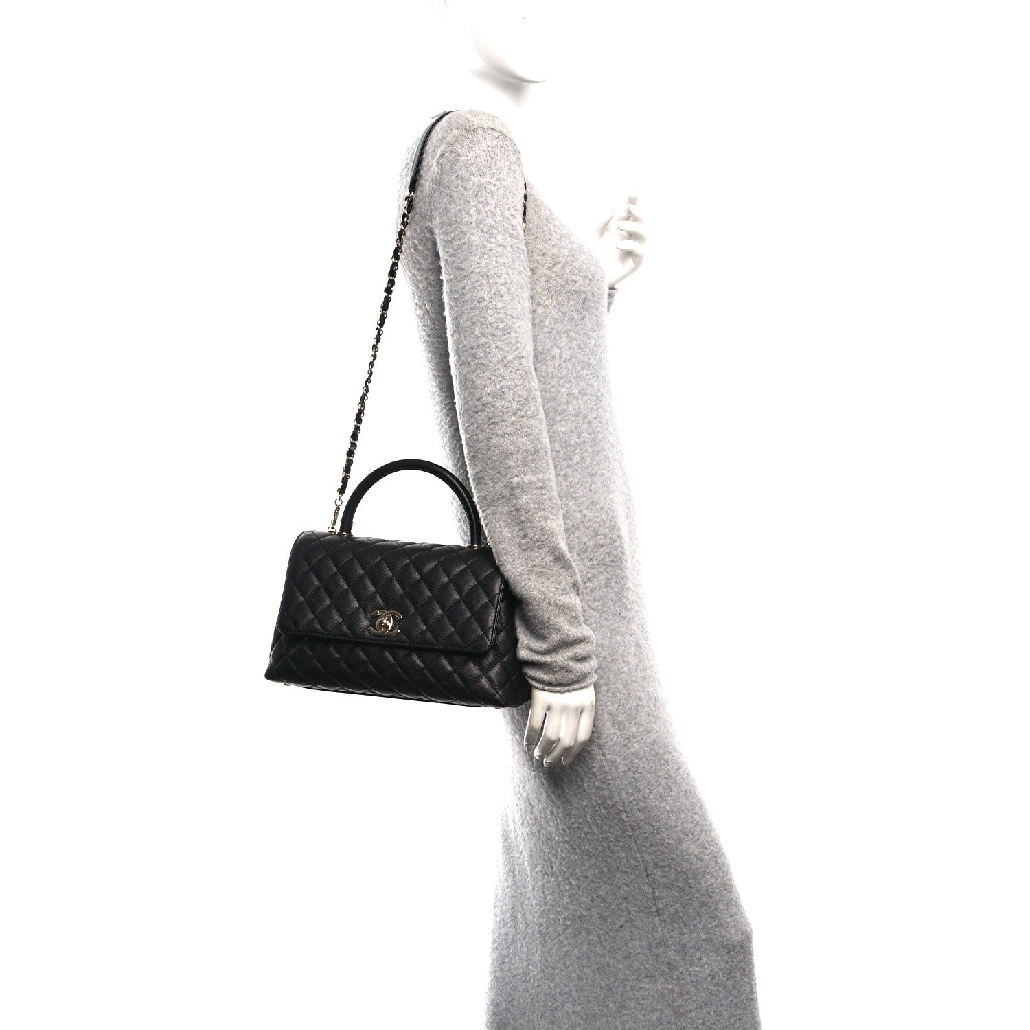 Caviar Quilted Small Coco Handle Flap Black