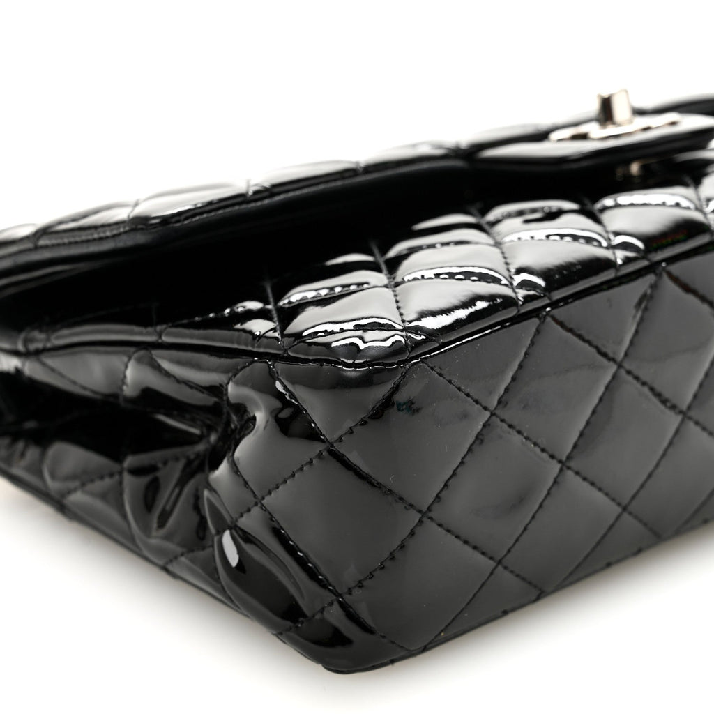 Patent Quilted Medium Double Flap Black