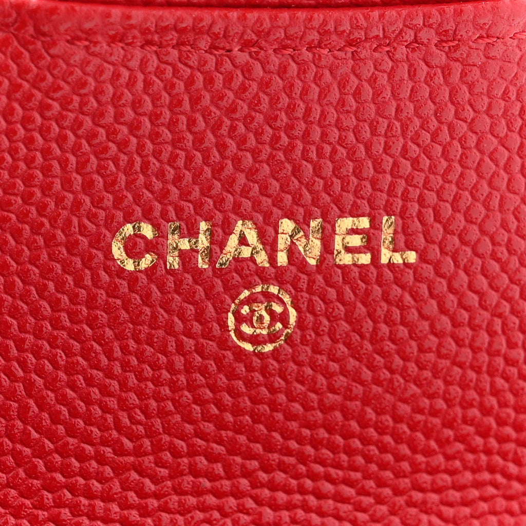 Caviar Quilted Flap  Holder Wallet Red