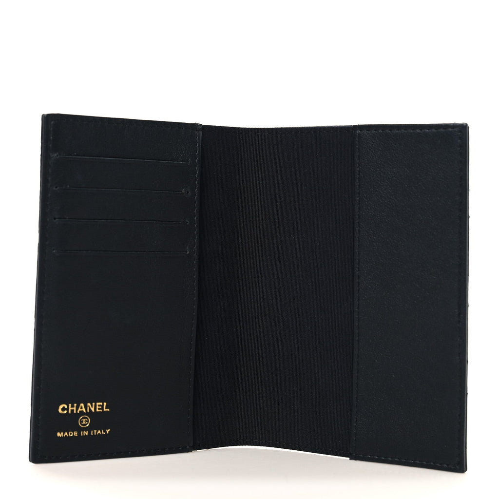 Lambskin Quilted Lucky Charms Passport Holder Black