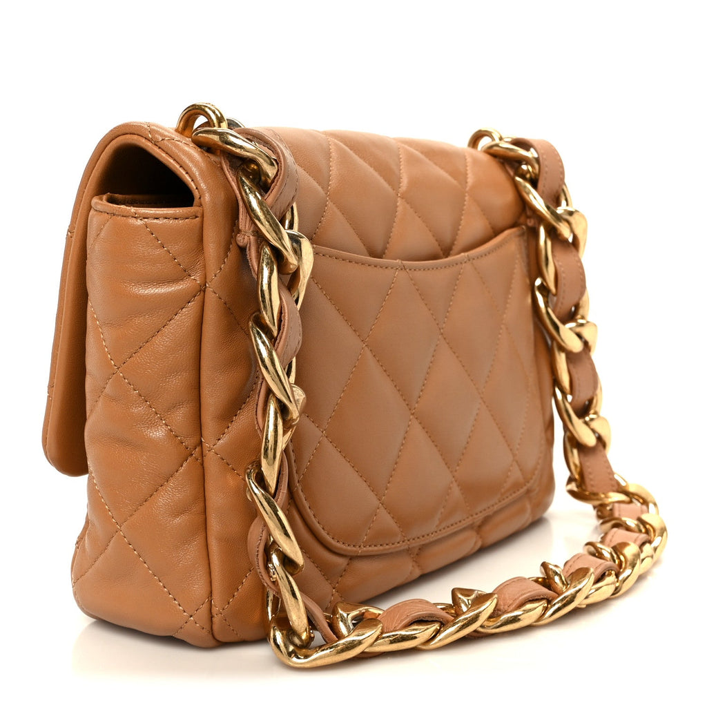 Lambskin Quilted Large CC Funky Town Flap Beige