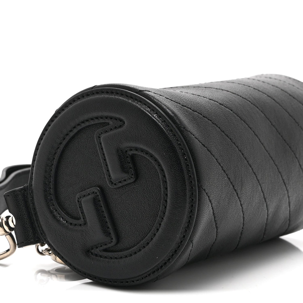 Sakai Be Green Calfskin Diagonal Stitched Mini Blondie Barrel Shoulder Bag Black