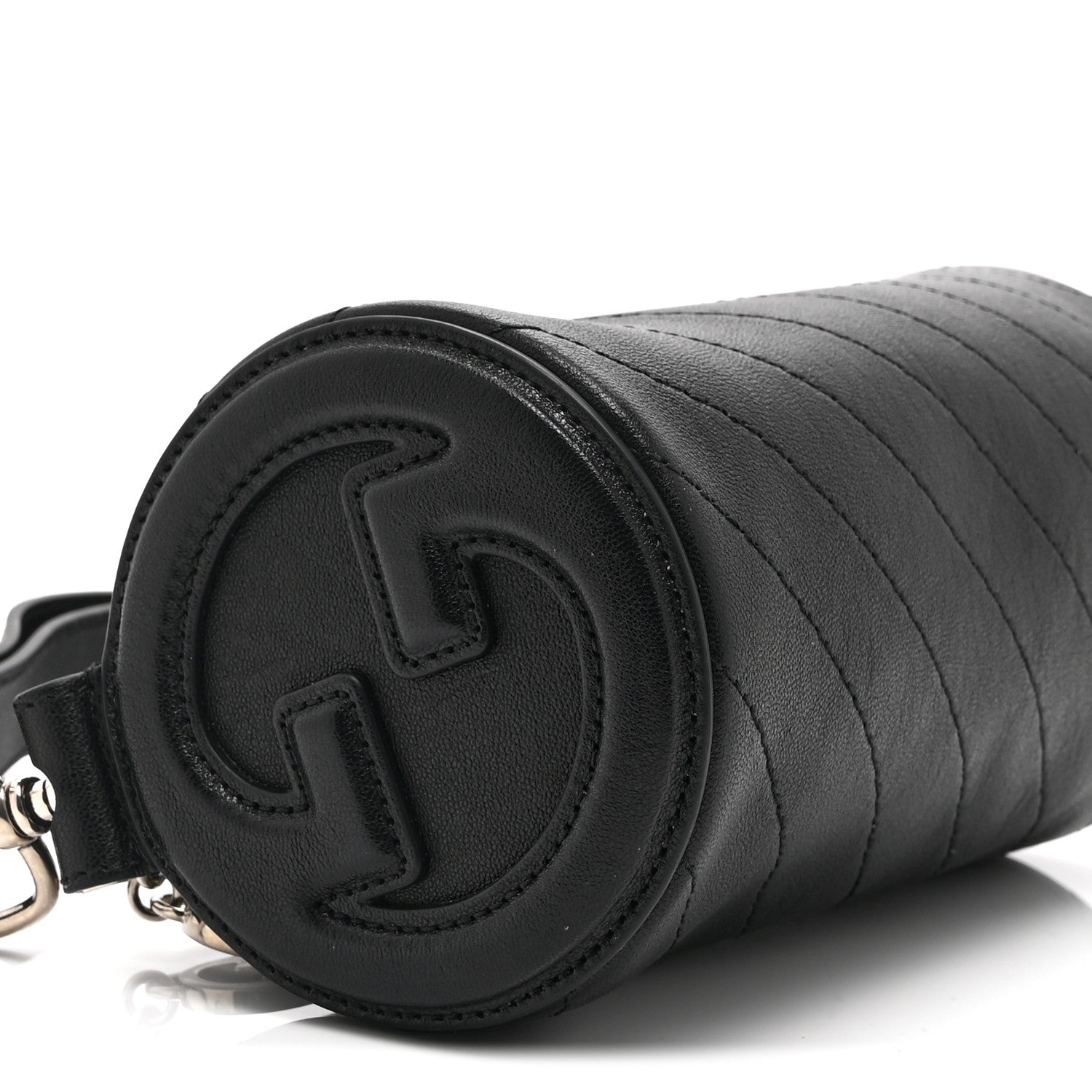 Sakai Be Green Calfskin Diagonal Stitched Mini Blondie Barrel Shoulder Bag Black